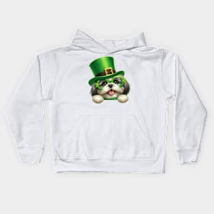 St Patricks Day Peeking Shih Tzu Dog Kids Hoodie